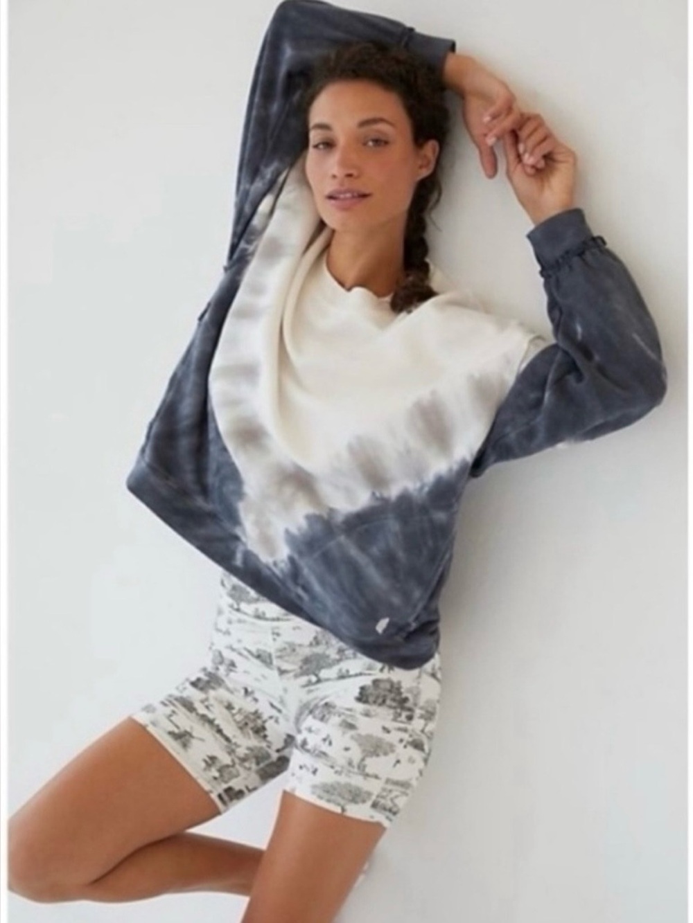 Free People Ombre Tie Dye Metti Crew Black White Size Small Oversized Pockets